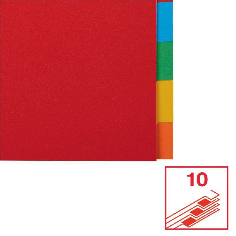 Esselte Separadores Scarton A4 10 Pestañas 5 Colores Gramaje150Grs sin Caratula Indice - Multicolor Materia Lcarton - Tamaño A4 - Multitaladro - 10 Pestañas 5 Colores - Presentacion en Bolsa Individual 