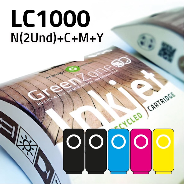 Pack cartuchos Brother LC1000 | 2 negros + colores | Green Zone
