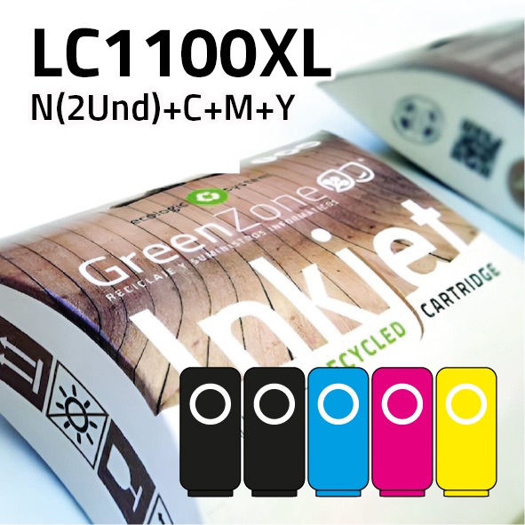 Economy Pack Green Zone para  Brother LC1100X (Bk(2Und.)+ C/M/Y+ Papel A6)