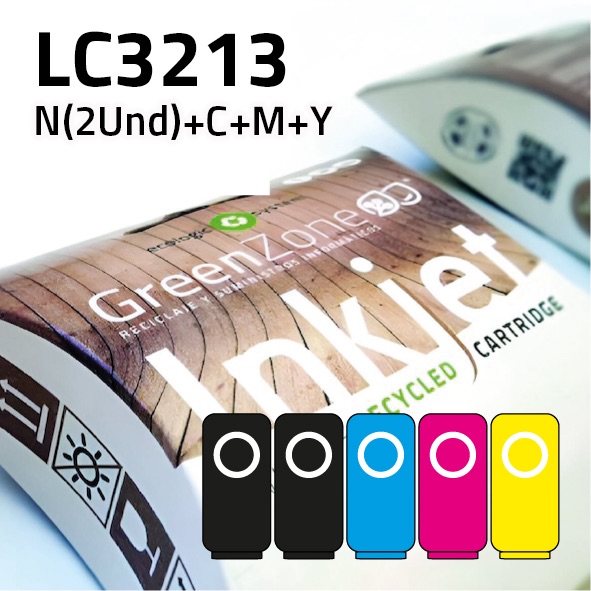 Economy Pack Green Zone para  Brother LC3213Bk (2Und) + C/M/Y + REGALO Papel Photo A6