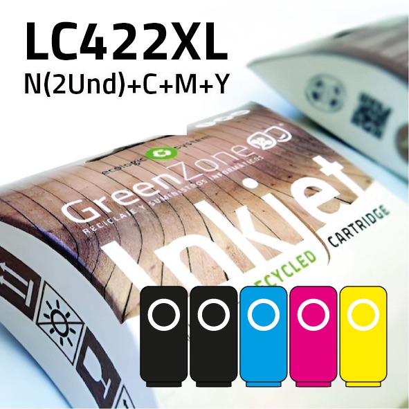 Economy Pack Green Zone para  Brother LC422XLBK (2Und) + C/M/Y + REGALO Papel Photo A6
