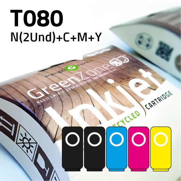 [EPGECT080XL] Pack cartuchos Epson T080X | 2 negros + colores | Green Zone