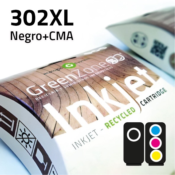 Economy Pack Green Zone para  HP 302XL Bk + 302XL Color