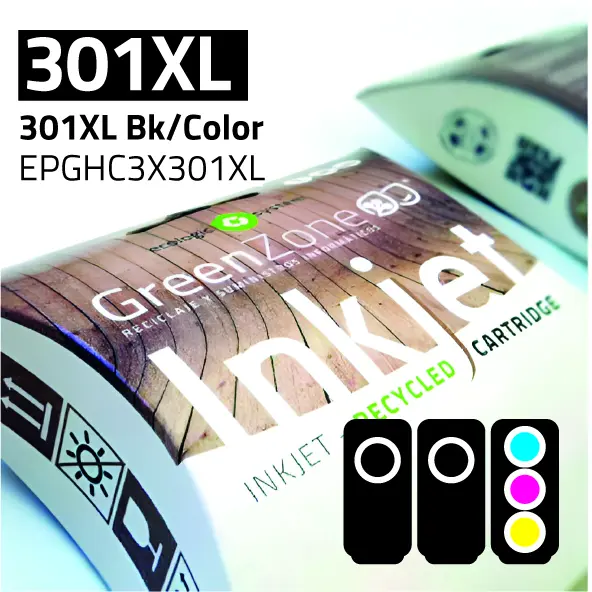 Economy Pack Green Zone para  HP 301XL Bk (2 Und) + 301XL Color + REGALO Papel Photo A6
