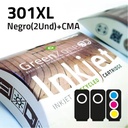Economy Pack Green Zone para  HP 301XL Bk (2 Und) + 301XL Color + REGALO Papel Photo A6