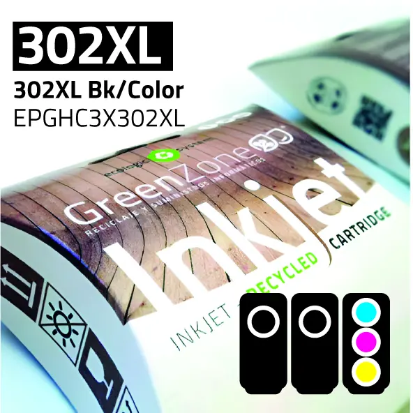 Economy Pack Green Zone para  HP 302XL Bk (2 Und) + 302XL Color + REGALO Papel Photo A6