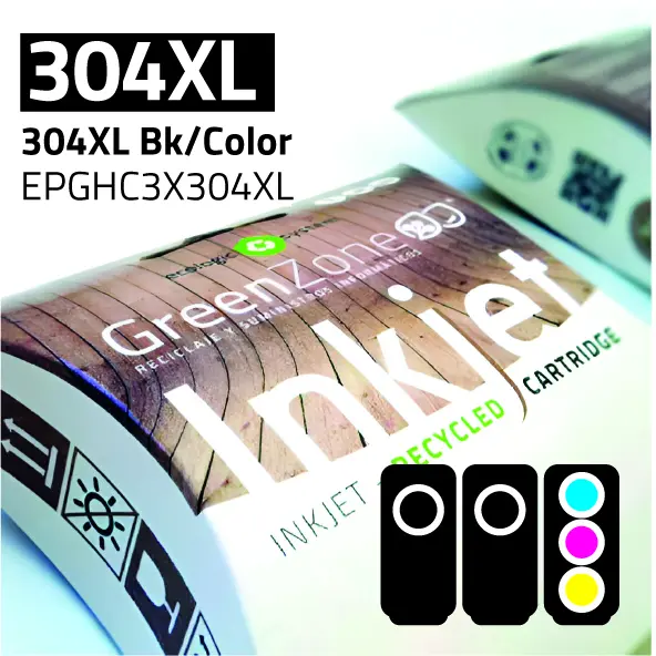 Economy Pack Green Zone para  HP 304XL Bk (2 Und) + 304XL Color + REGALO Papel Photo A6