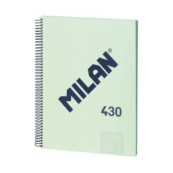 [57143E80GR] Milan Serie 1918 Cuaderno Espiral Formato A4 Cuadricula 5x5mm - 80 Hojas de 95 gr/m2 - Microperforado, 4 Taladros - Color Verde