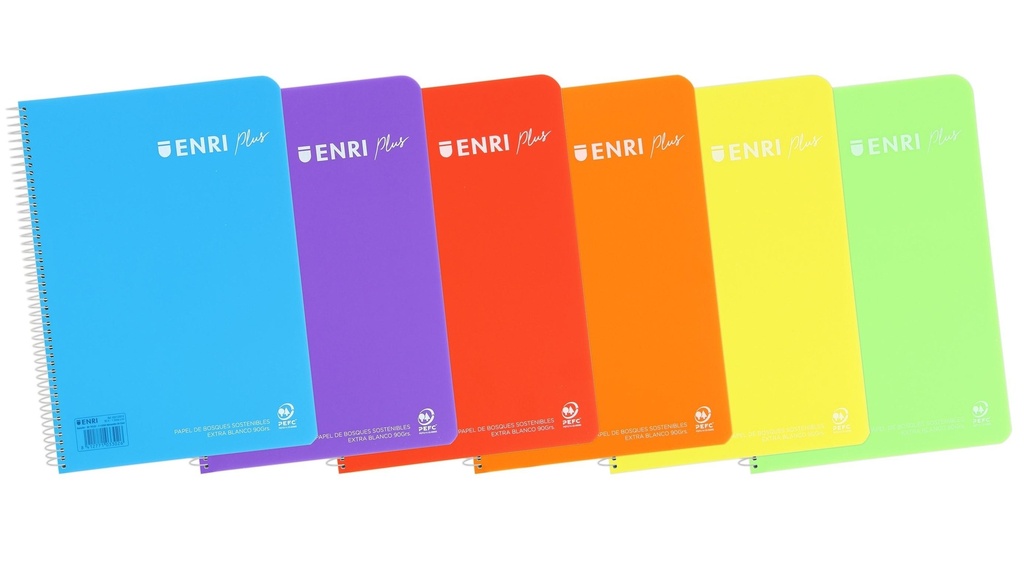 Enri Plus Cuaderno Espiral Formato Folio Pautado 3.5mm - 80 Hojas 90gr con Margen - Cubierta de Plastico - Color aleatorio