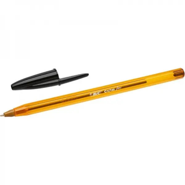 [872731] Bic Cristal Original Fine Boligrafo de Bola - Punta Redonda de 0.8mm - Trazo de 0.30mm - Tinta con Base de Aceite - Translucido - Color Negro