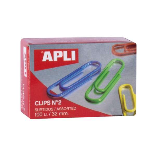 Apli Pack de 100 Clips nº2 32 mm - Colores Surtidos 