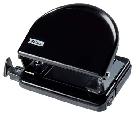 [33707] Petrus 52 Taladro Perforador Clasico Metalico - Hasta 20 Hojas - Marcas de Formato - Facil Vaciado - Punzones 5.5mm - Color Negro 