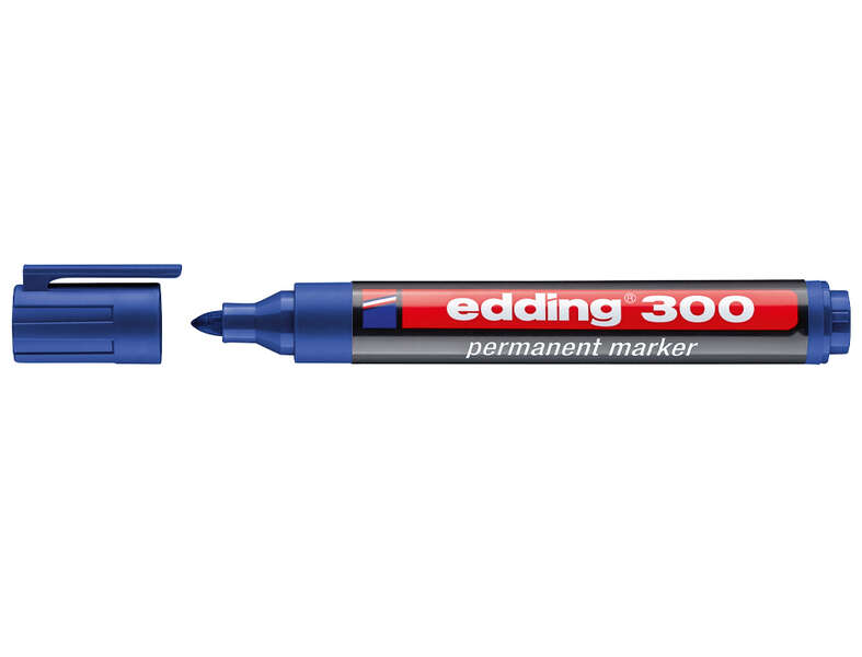 [300-03] Edding 300 Rotulador Permanente - Punta Redonda - Trazo entre 1.5 y 3 mm. - Tinta Casi Inodora - Capuchon con Clip - Secado Rapido - Color Azul 