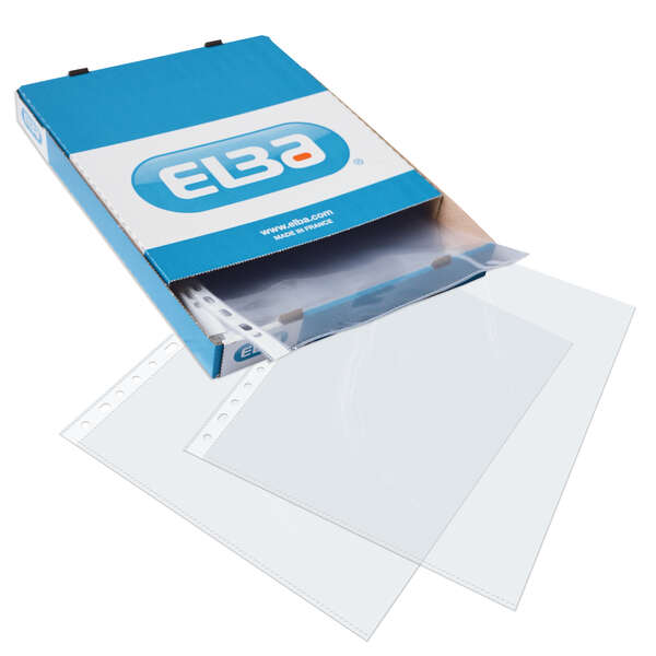 [400005366] Elba Pack de 100 Fundas Multitaladro PP 70 Micras - Tamaño Folio - Acabado Cristal - Transparente 