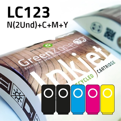 [EPGBCLC123] Economy Pack Green Zone para  Brother LC123 Ultima versión (Bk(2Und.)+ C/M/Y+ Papel A6)