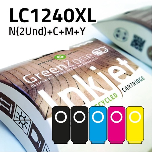 [EPGBCLC1240XL] Economy Pack Green Zone para  Brother LC1240XL/LC1280XL (Bk(2Und.)+ C/M/Y+ Papel A6)