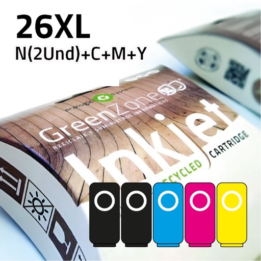 [EPGECT2621XL] Economy Pack Green Zone para  Epson 26XL (Bk(2Und.)+ C/M/Y+ Papel A6)