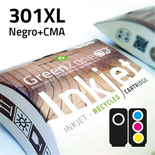 [EPGHC2X301XL] Economy Pack Green Zone para  HP 301XL Bk + 301XL Color