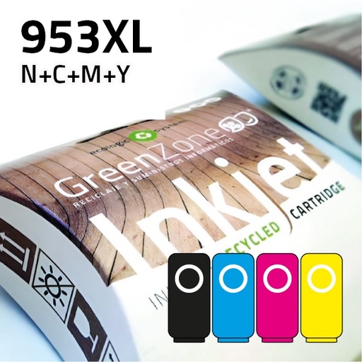 [EPGHC953XL] Economy Pack Green Zone para  HP 953XL Bk/C/M/Y + REGALO Papel Photo A6