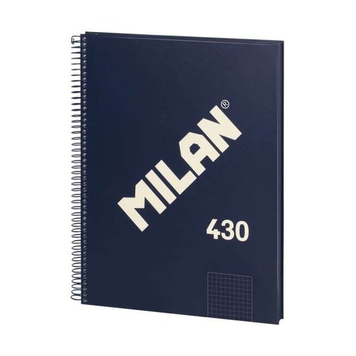 [57143E80B] Milan Serie 1918 Cuaderno Espiral Formato A4 Cuadricula 5x5mm - 80 Hojas de 95 gr/m2 - Microperforado, 4 Taladros - Color Azul Oscuro