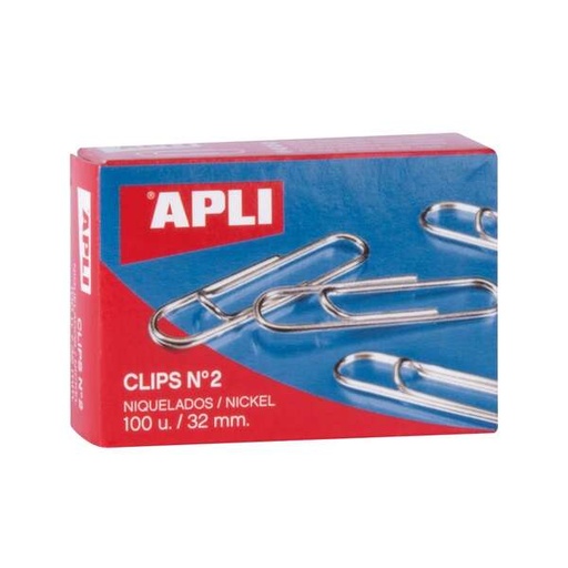 [11711] Apli Pack de 100 Clips Niquelados Nº2 32mm 